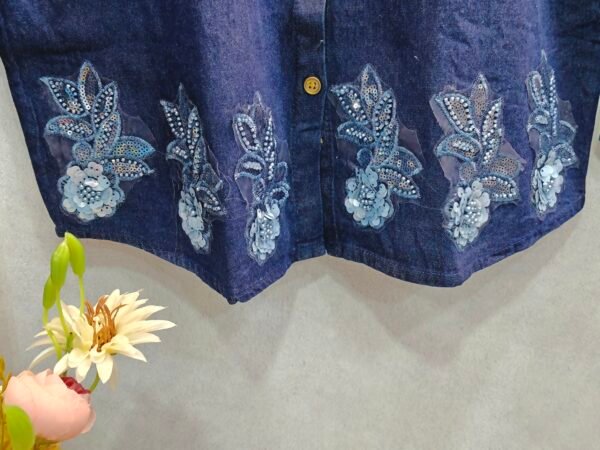 Oplus_19005440 Denim cord set ( Stone Work )