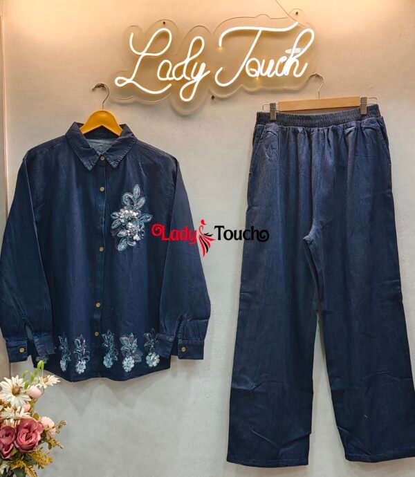 Oplus_16908320 Denim cord set ( Stone Work )